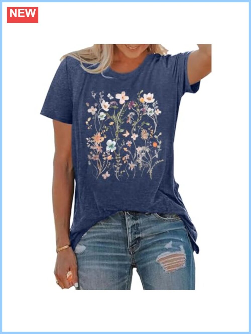 Women Graphic Tee Casual Floral T Shirt Short Sleeve Round Neck